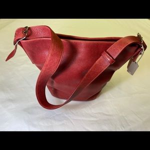 Coach Red Leather Bucket Bag With Silver Buckles